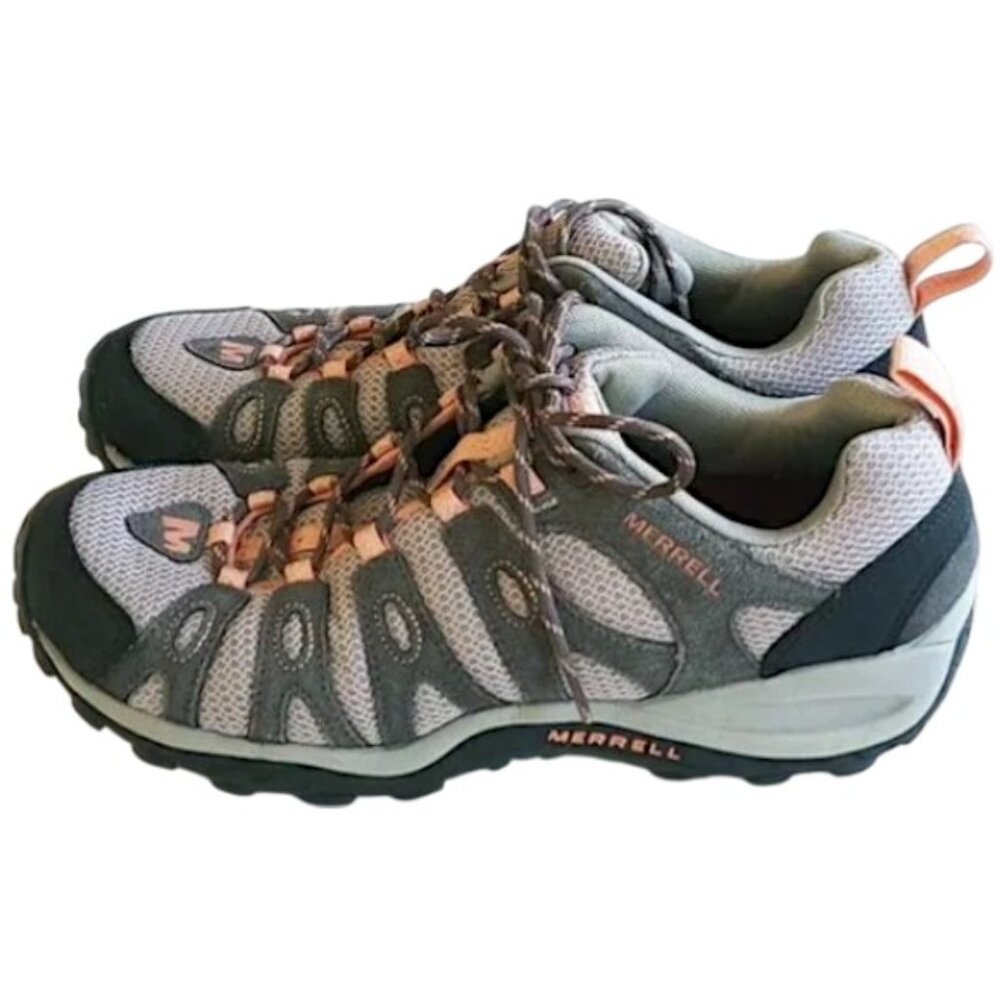 NWOB Merrell Depart Hiking Outdoor Trail Shoes 9.5 Dark Gull Gray Salmon